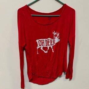 True Craft Red Long Sleeve Top with Deer Design